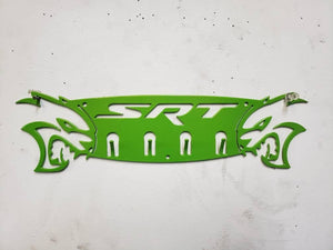 Dodge SRT Hellcat 4-Hook Steel Rack – Dual Hellcat Heads Wall Organizer 12"x4" SRT Text