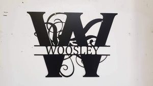 Custom Monogram Family Name Sign – Abstract Split Letter House Name Wall Art – Personalized Metal Plaque – 20" Plasma Cut Steel