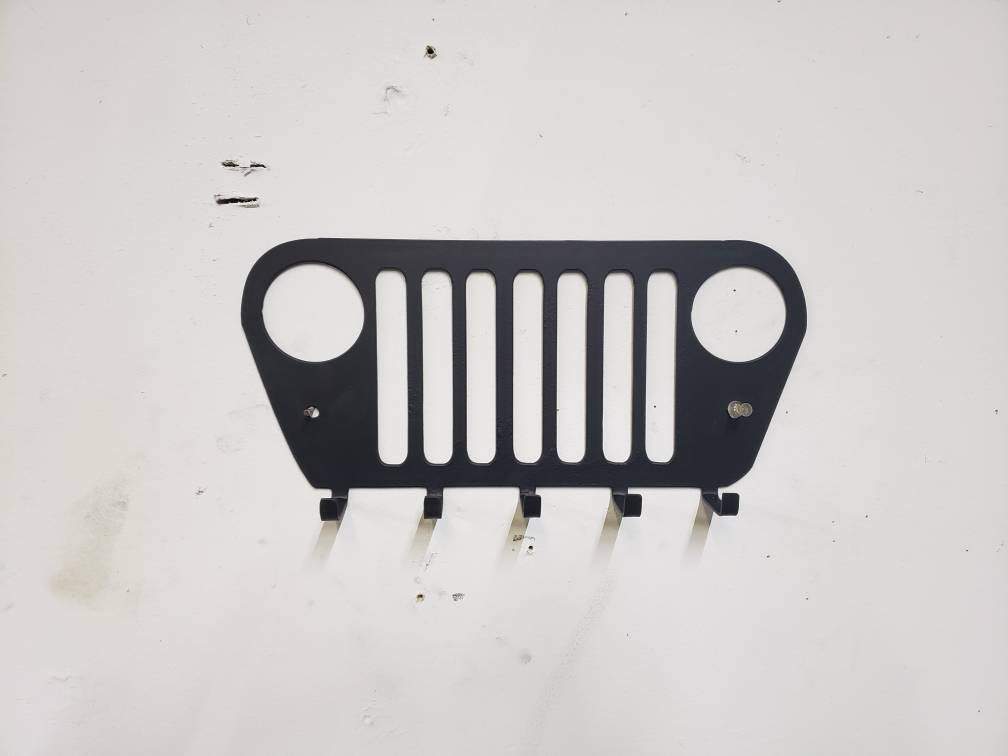 Jeep Wrangler Grill Keychain Rack – Steel Wall Mounted Offroad Organizer