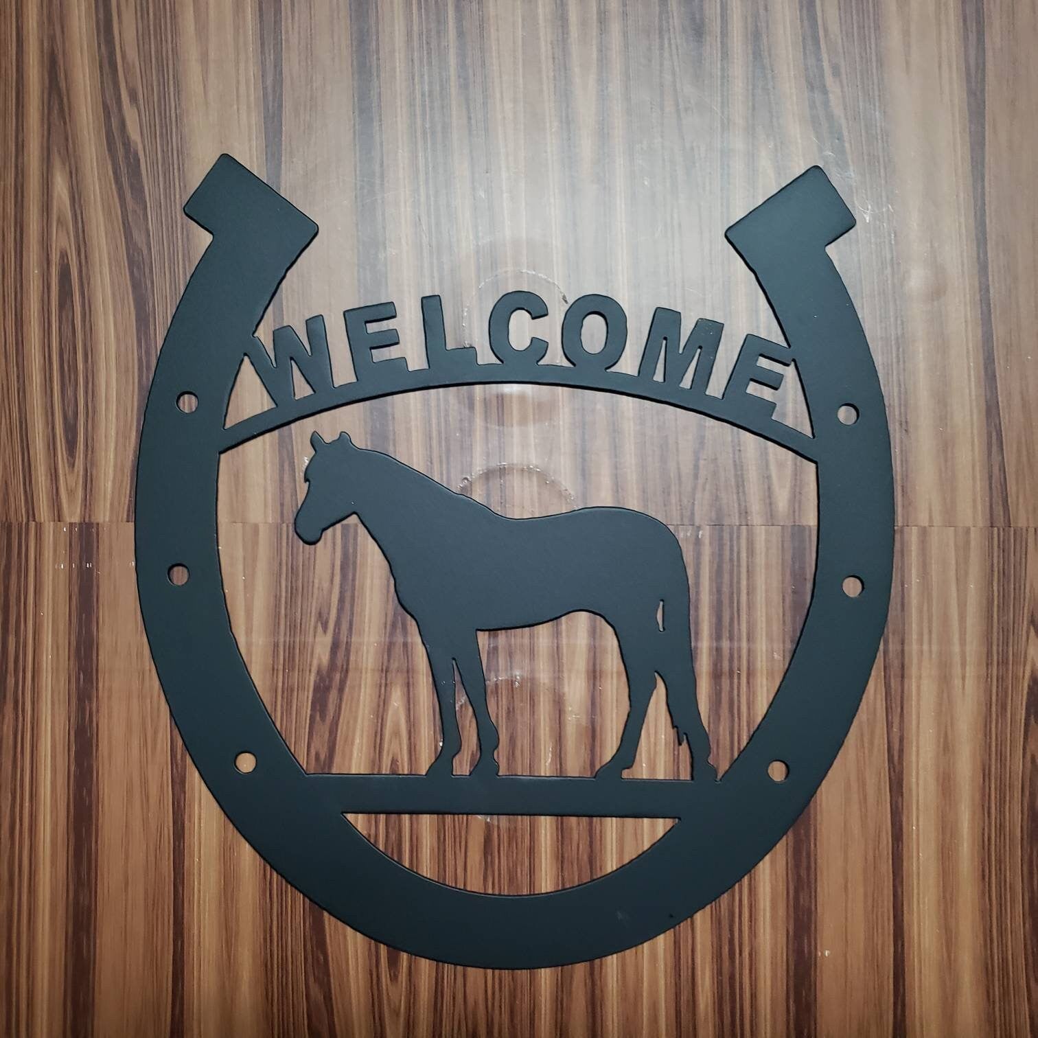 Horse Welcome Sign for Home, Horseshoe Wall Plaque, Country House or Stable Farmhouse Decor, Equestrian Gift, Metal Art