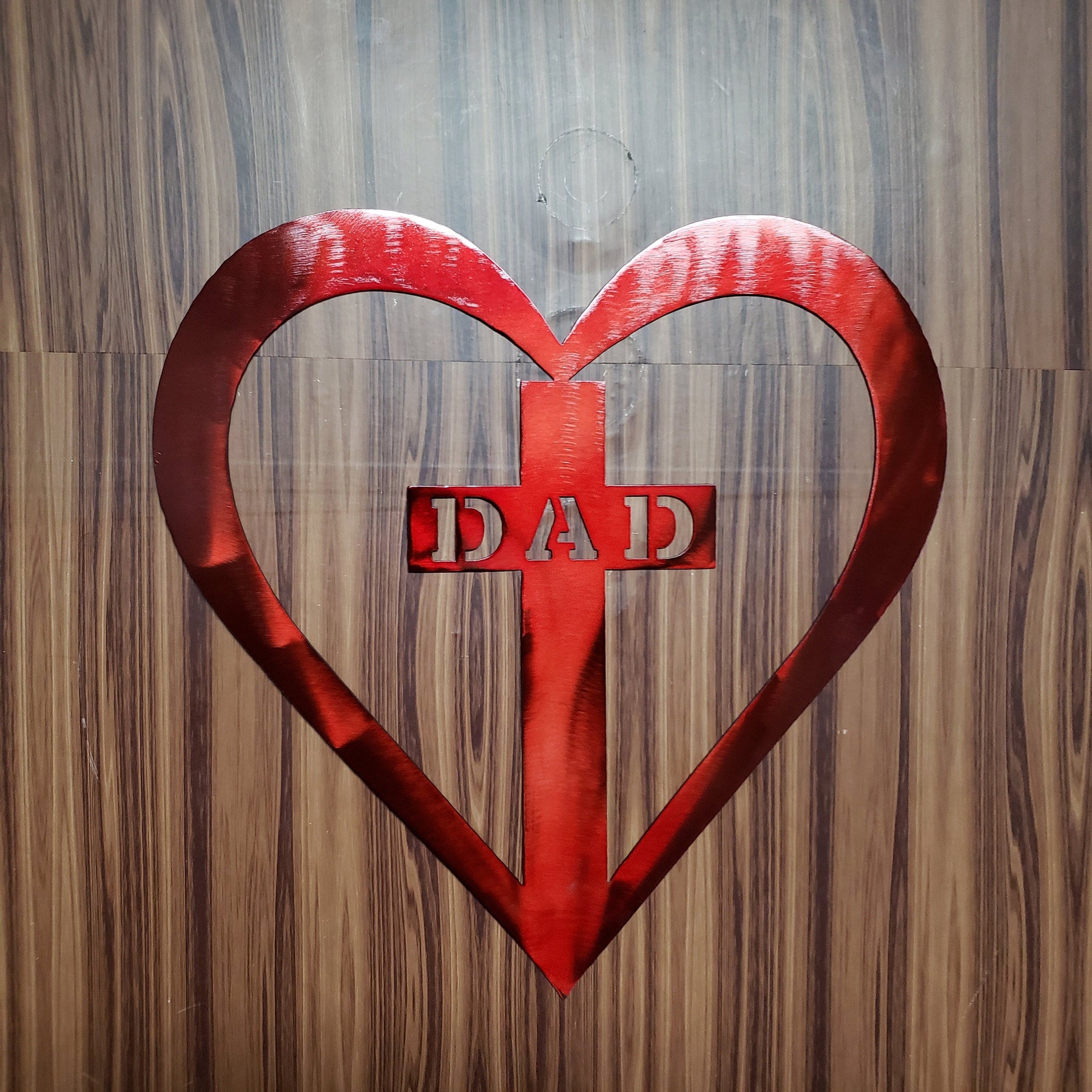 Dad in Heart Memorial Metal Art – Loving Memory Gift, Cross and Heart Wall Plaque