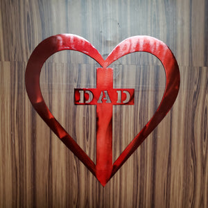 Dad in Heart Memorial Metal Art – Loving Memory Gift, Cross and Heart Wall Plaque