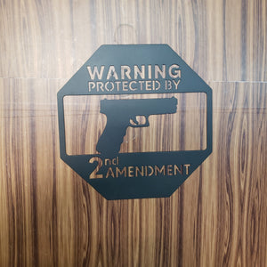 Second Amendment Warning Sign – No Trespassing Metal Gun Art for Yard, Gate, or Fence