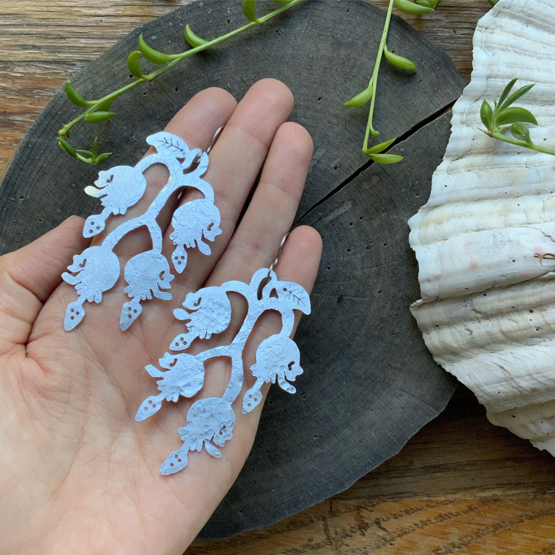 Handmade Lily of the Valley Skull Chandelier Earrings