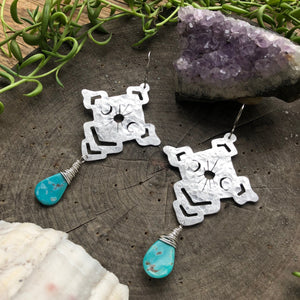Solar phase earrings , Celestial brass and stone earrings