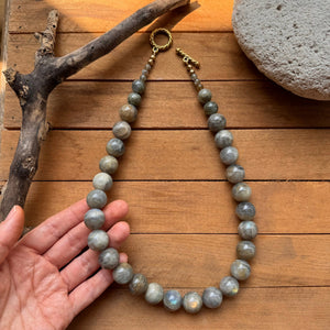 Labradorite necklace, chunky grey gemstone necklace