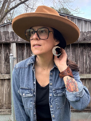 Hand Stamped La Luna Earrings: Crescent Moon Face, Stainless Steel