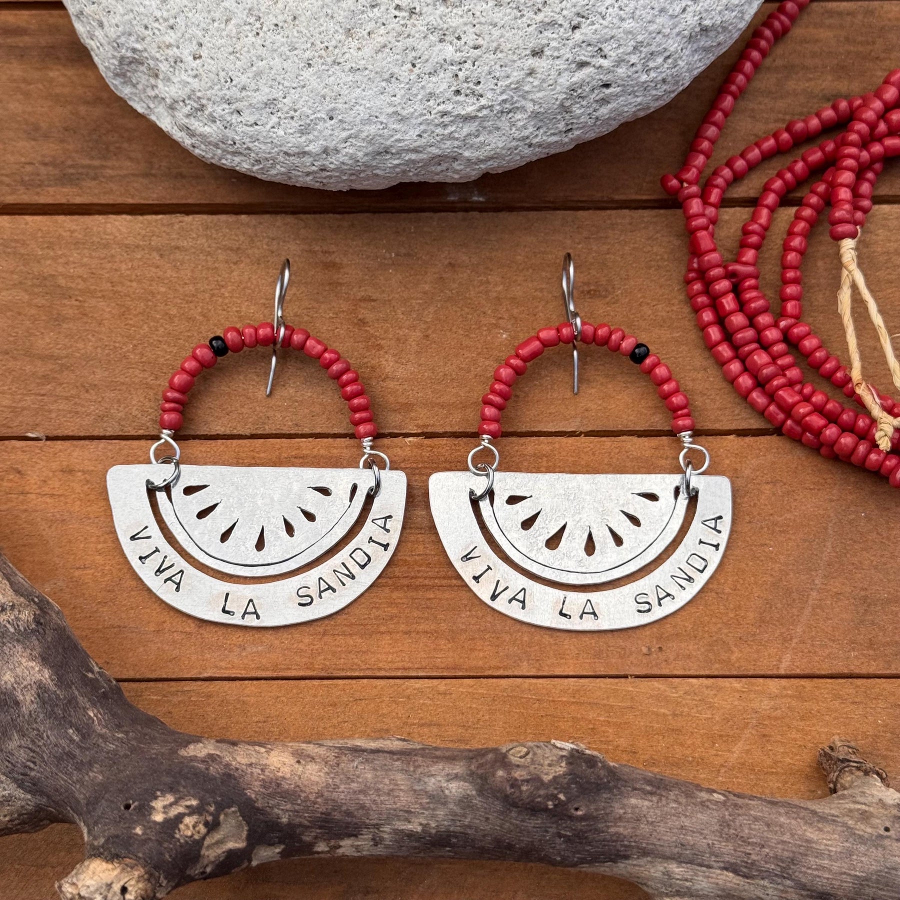 Handmade Watermelon Earrings: Aluminum & African Glass Bead Jewelry