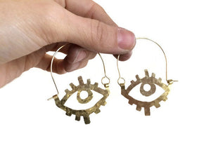 Handmade Metal Eye Hoop Earrings: Copper, Brass, or Aluminum