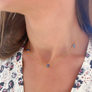 Delilah Evil Eye Station Necklace - | Navy | Gold Vermeil