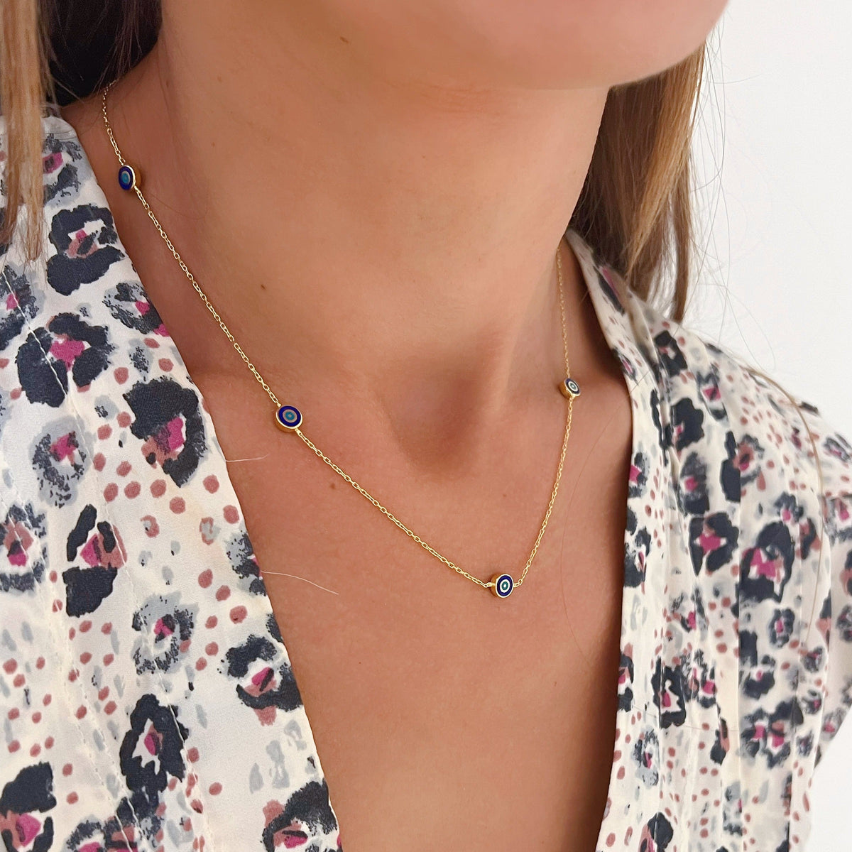 Delilah Evil Eye Station Necklace - | Navy | Gold Vermeil