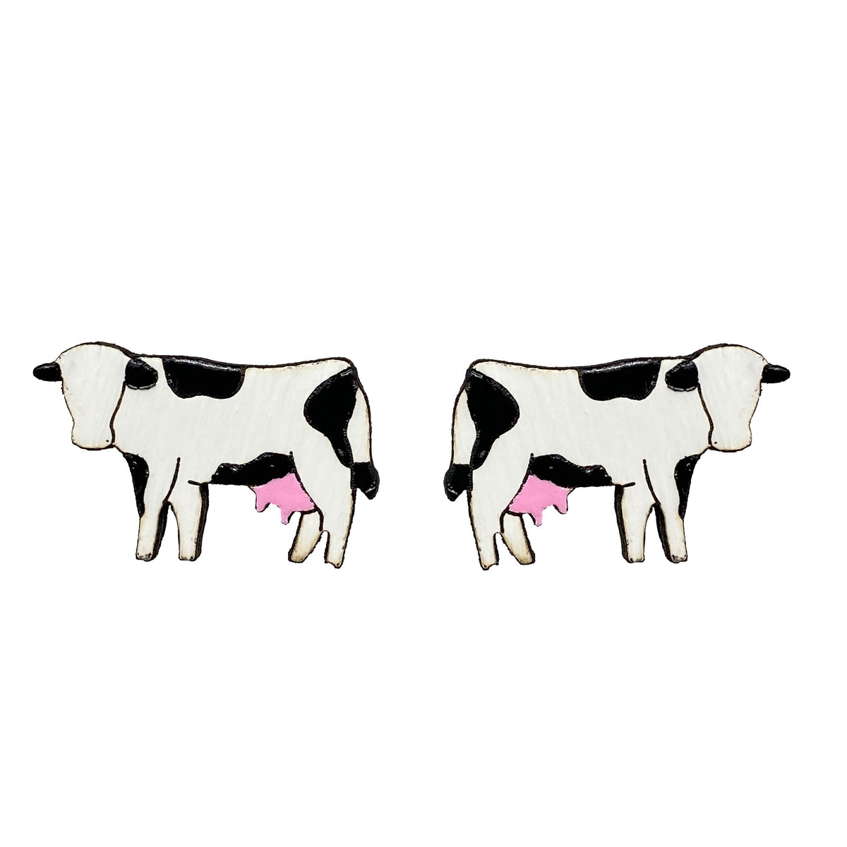 Cow Stud Earrings, 2 Colors Available hand painted on lightweight wood by LE CHIC MIAMI