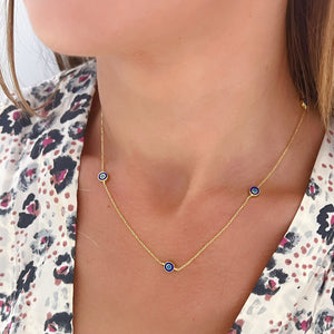 Delilah Evil Eye Station Necklace - | Navy | Gold Vermeil