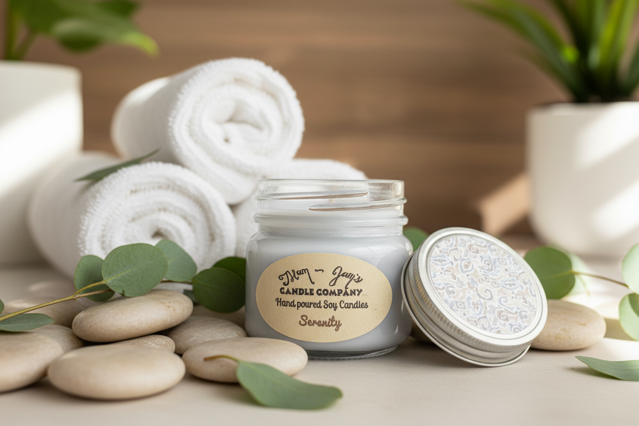 Serenity soy candle and wax melts by Mam Jam’s Candle Company