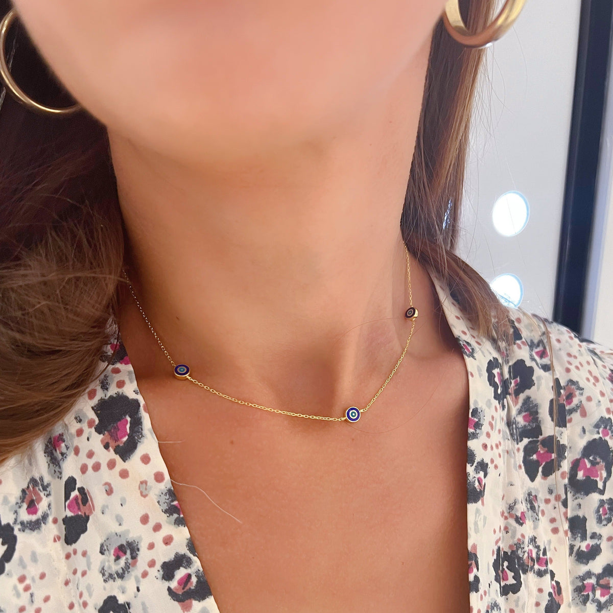 Delilah Evil Eye Station Necklace - | Navy | Gold Vermeil