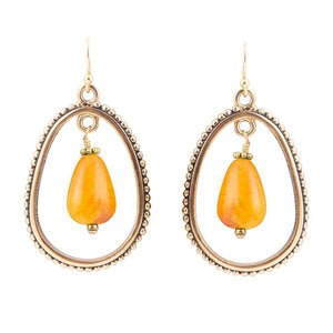 Inline Orange Jade Drop Golden Earrings