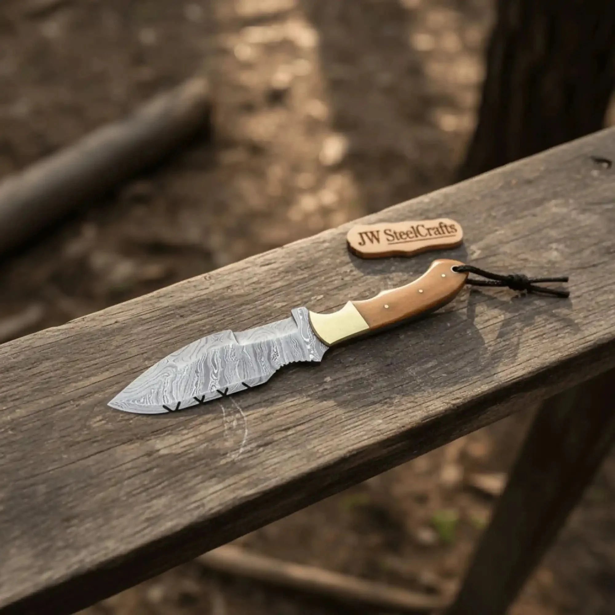 Damascus Steel Tracker Knife – Multiple Handle Colors | JW SteelCrafts by JW SteelCrafts, Damascus knife detail photo 2