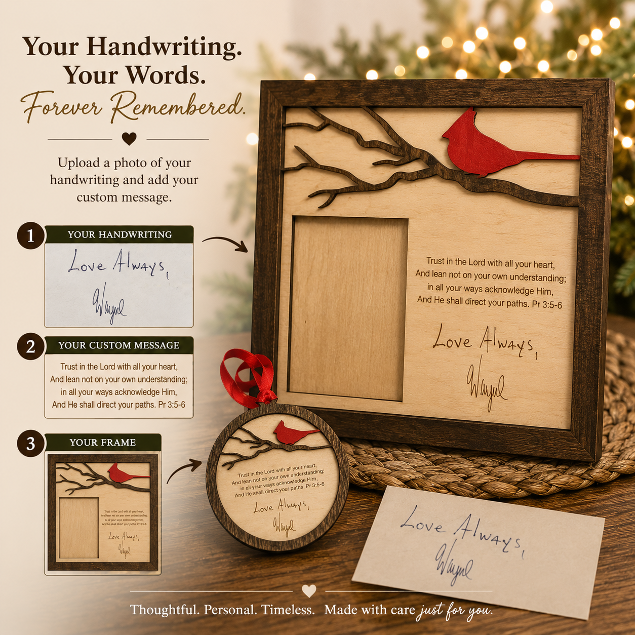 Personalized Cardinal Memorial Frame with Handwriting or Custom Quote