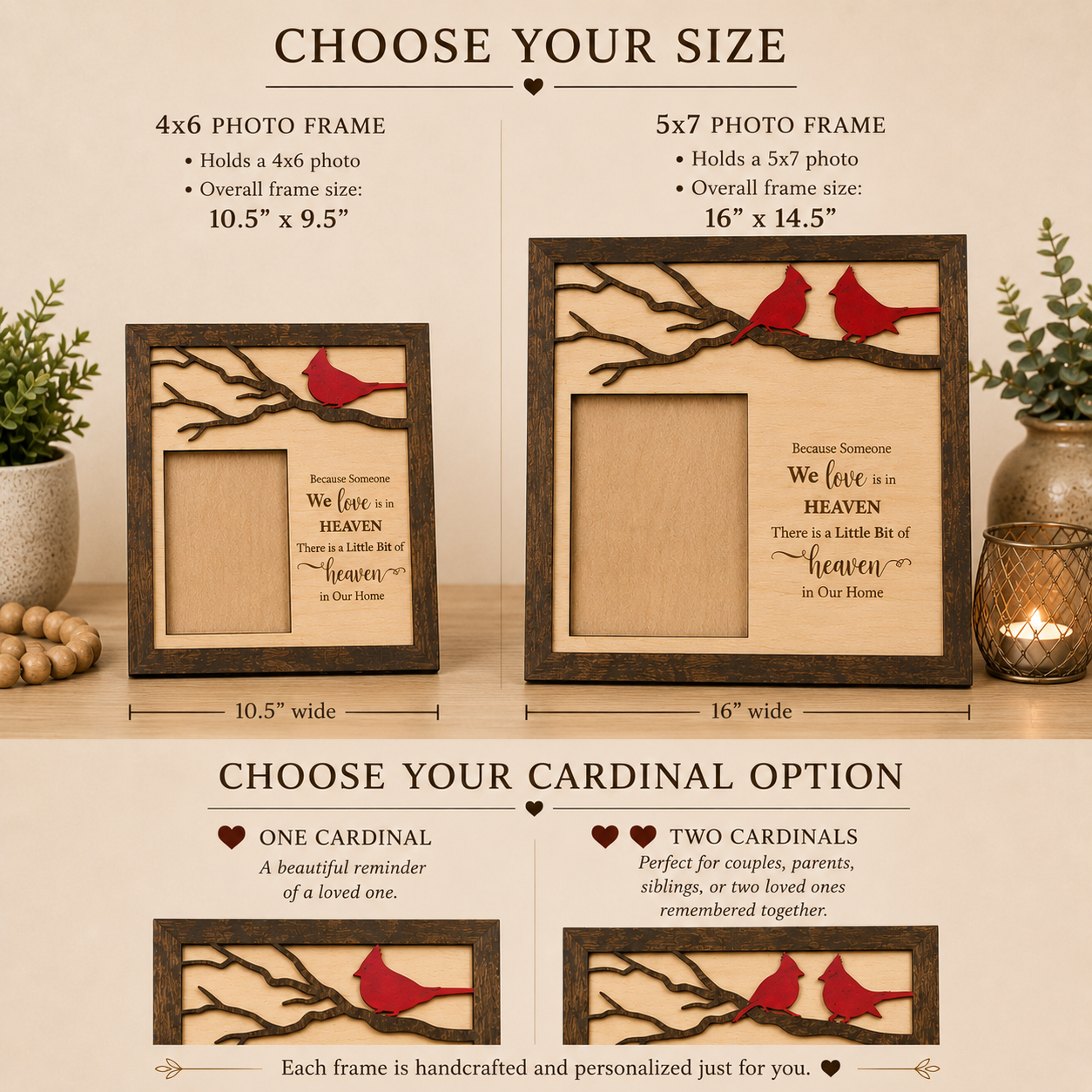 Personalized Cardinal Memorial Frame with Handwriting or Custom Quote