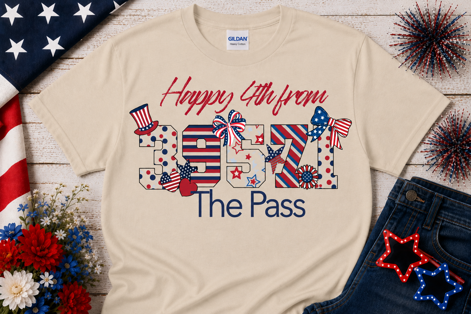 Sublimated Zip Code T-Shirt Patriotic 4th of July