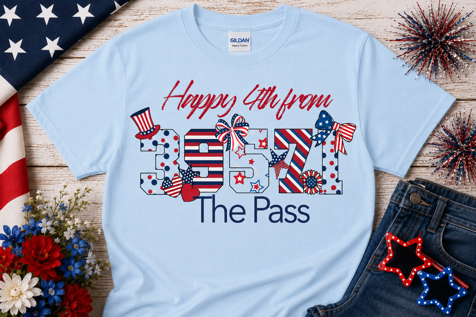 Sublimated Zip Code T-Shirt Patriotic 4th of July