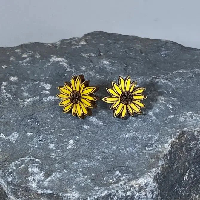 Kansas Sunflower Wooden Dangle Earrings | State Flower Jewelry