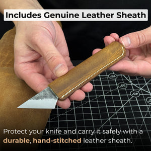 Kiridashi Knife - Razor-Sharp Carbon Steel Blade with Leather Sheath