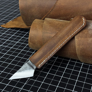 Kiridashi Knife - Razor-Sharp Carbon Steel Blade with Leather Sheath