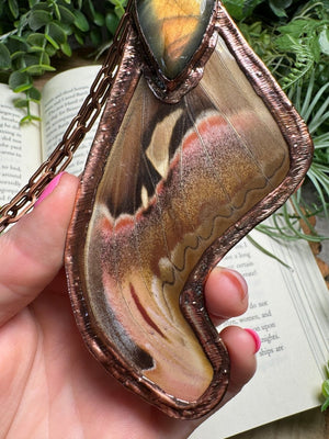 Labradorite and Giant Atlas Moth Wing Necklace