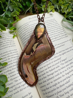 Labradorite and Giant Atlas Moth Wing Necklace