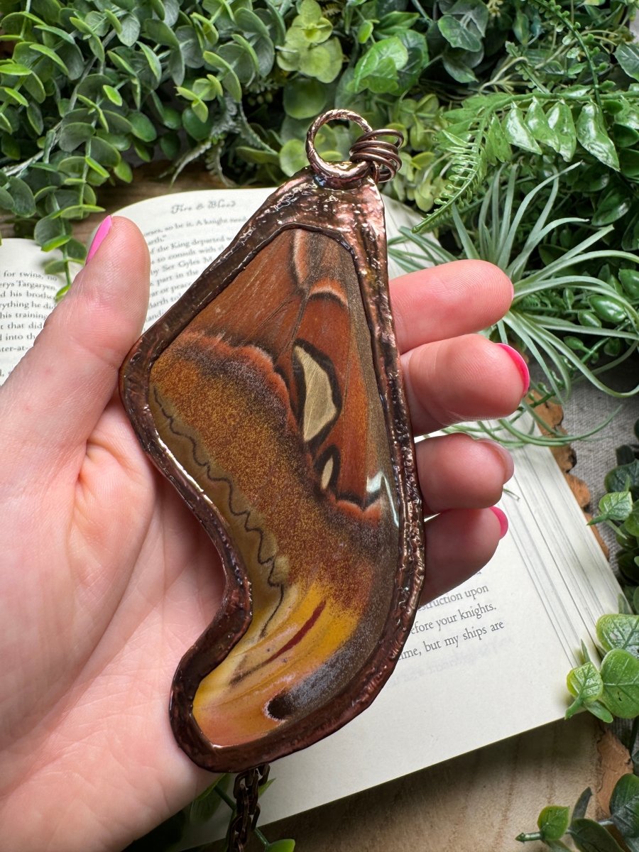 Labradorite and Giant Atlas Moth Wing Necklace