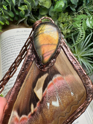 Labradorite and Giant Atlas Moth Wing Necklace