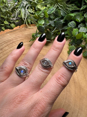 Labradorite Evil Eye Ring Adjustable