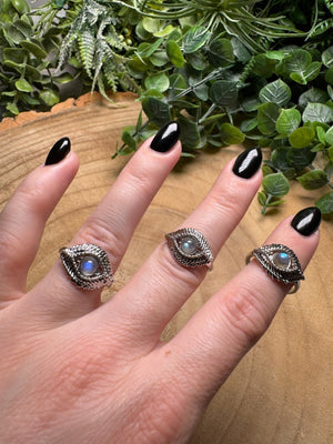 Labradorite Evil Eye Ring Adjustable