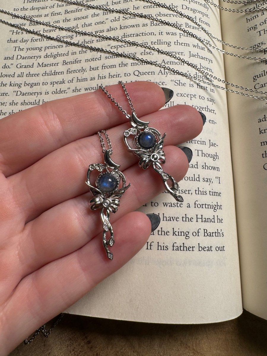 Labradorite Kawaii Bow Necklace Adjustable