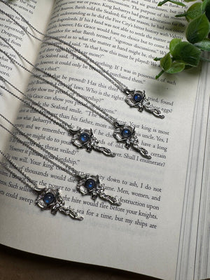Labradorite Kawaii Bow Necklace Adjustable