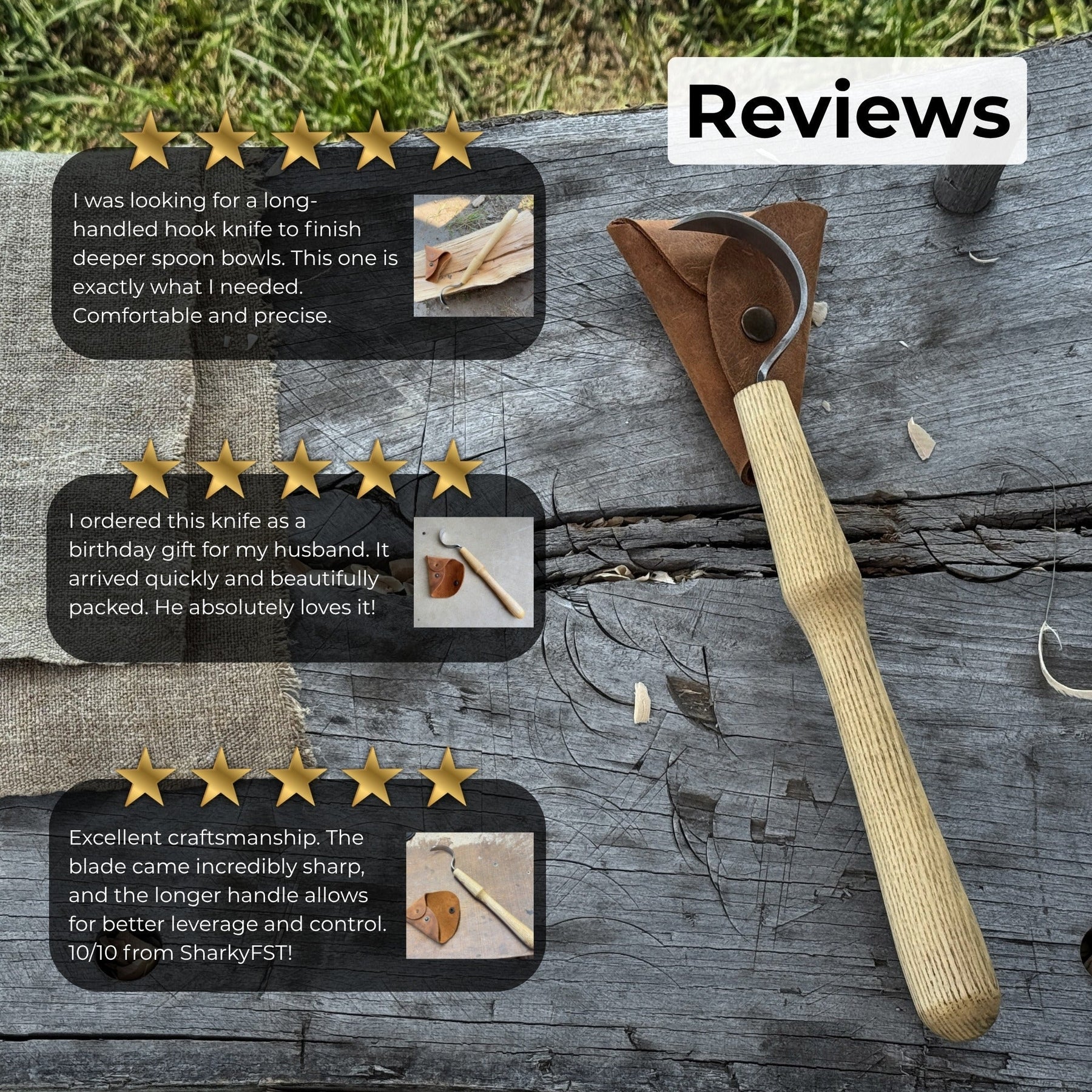 Large Hook Knife for Spoon Carving, ⌀6 cm (2.4 inches)