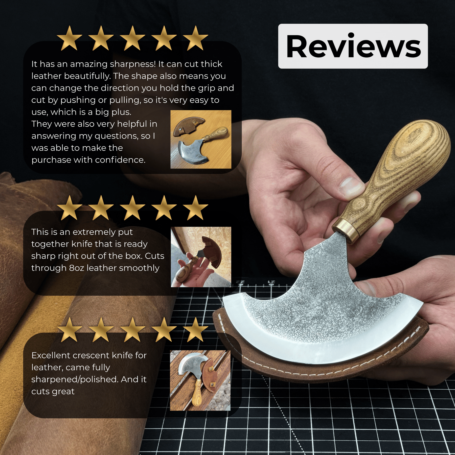 Large Leather Round Knife, 12.5 cm (4.9 inches)