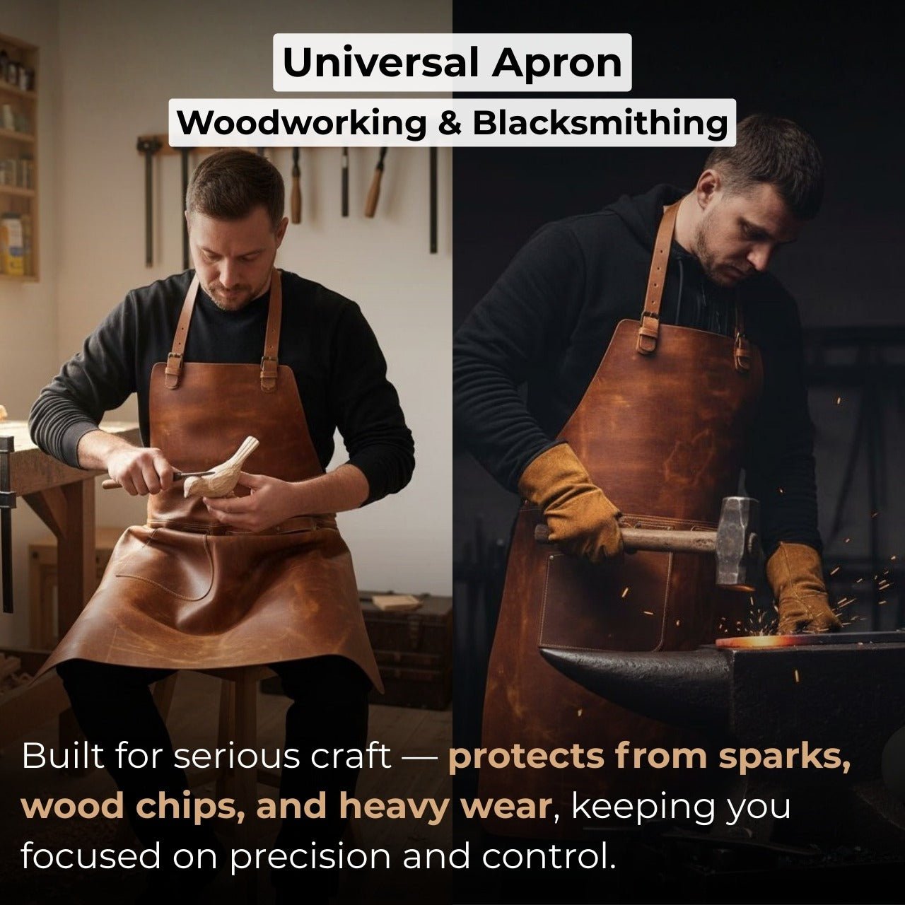 Leather Apron with Adjustable Straps and Pockets