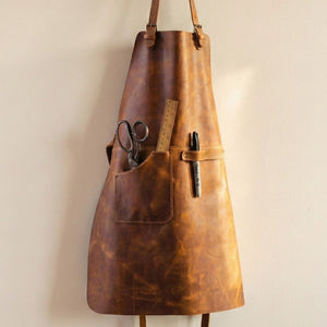 Leather Apron with Adjustable Straps and Pockets