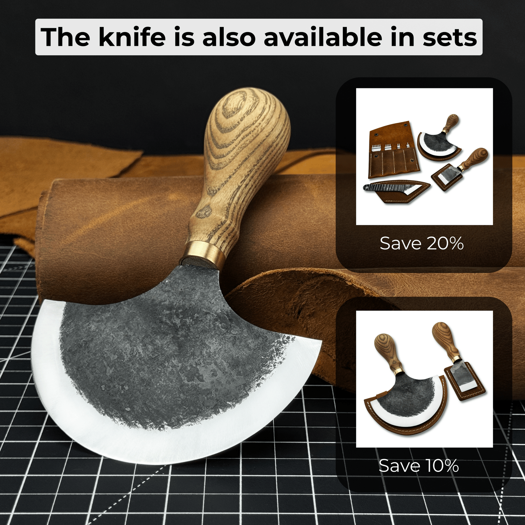 Leather Round (Half Moon) Knife, 10.5 cm (4.1 inches)