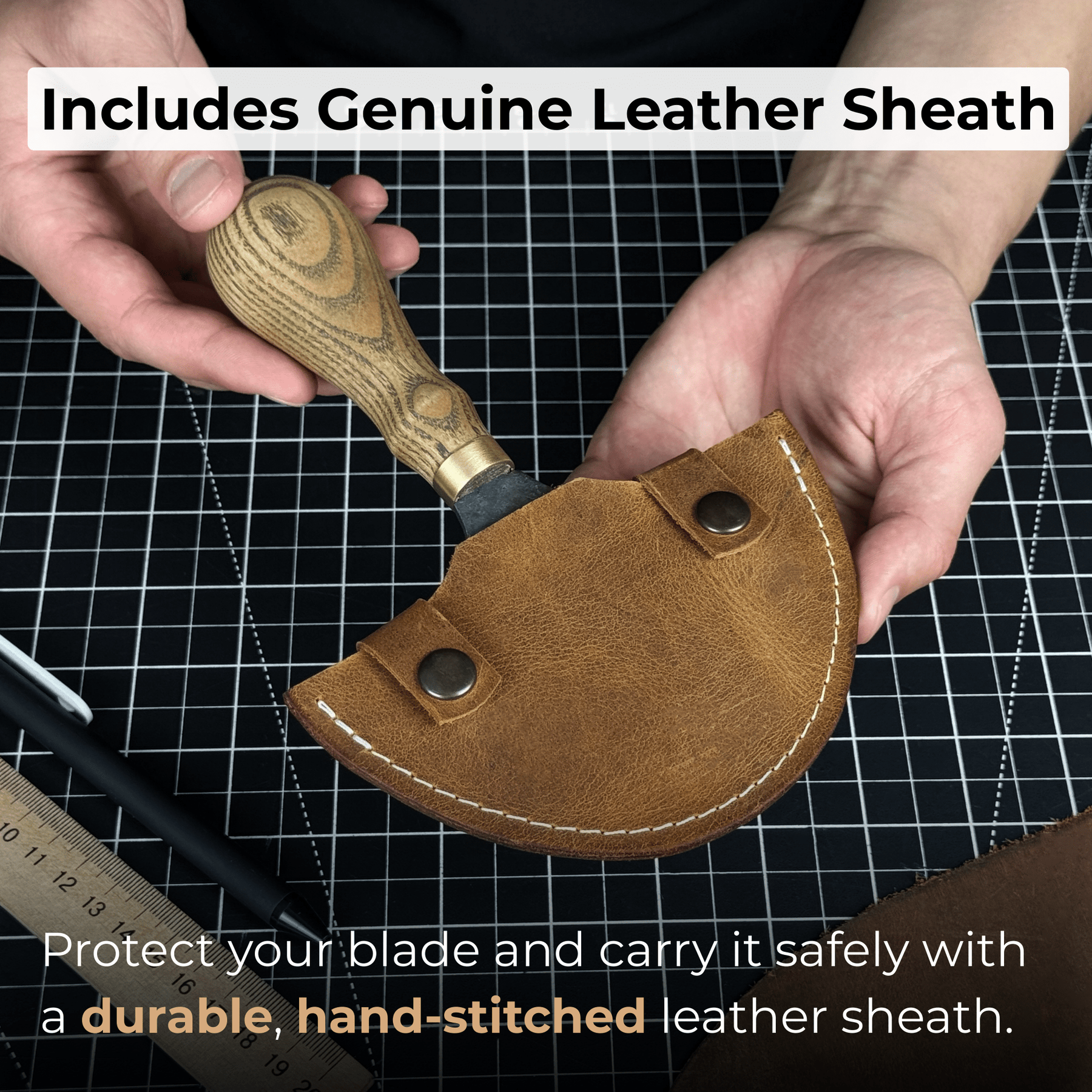 Leather Round (Half Moon) Knife, 10.5 cm (4.1 inches)