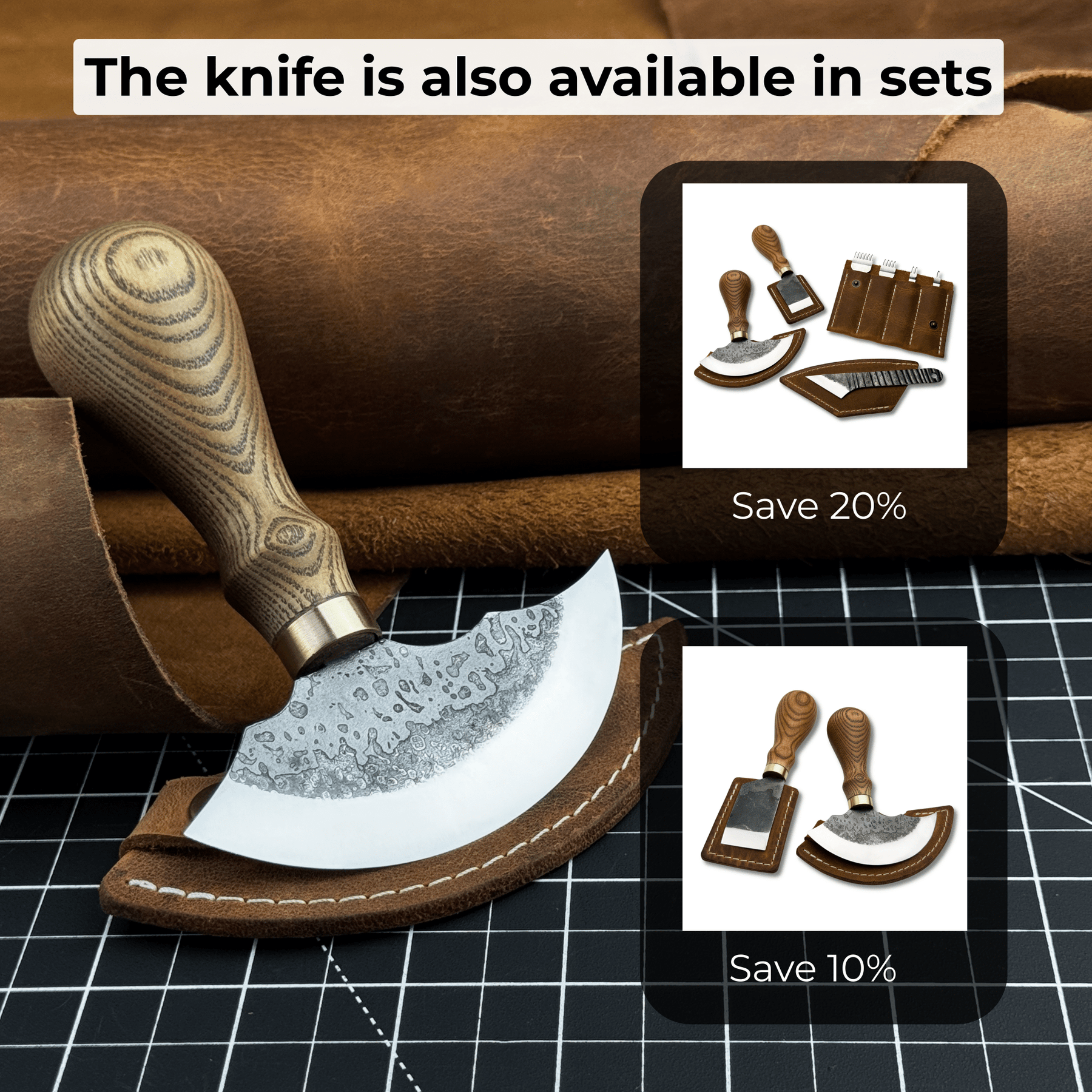 Leather Round Knife, 10 cm (3.9 inches)
