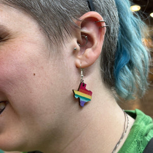 Texas LGBTQ Pride Wooden Earrings | Rainbow State Pride Jewelry