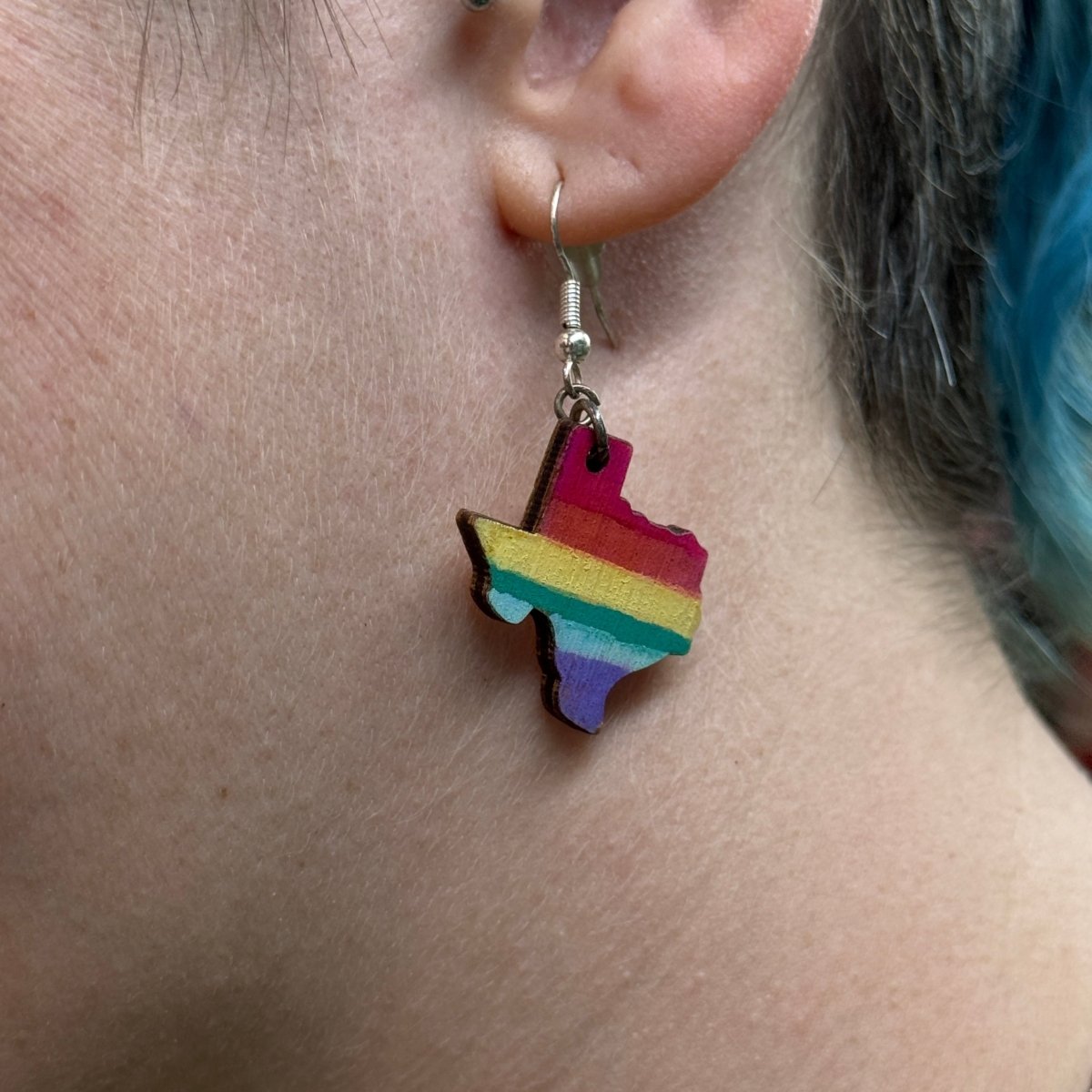 Texas LGBTQ Pride Wooden Earrings | Rainbow State Pride Jewelry