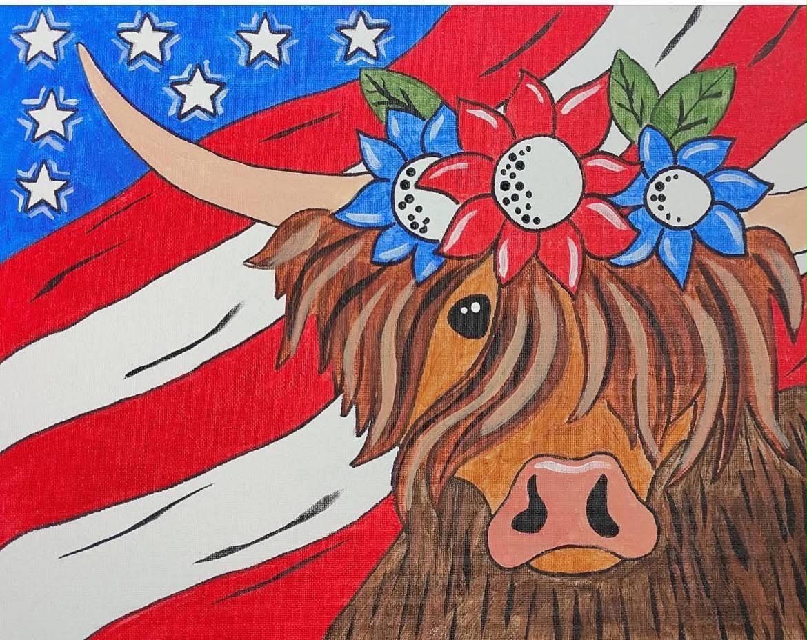 Coastal Canvas Painting - 2 choices of patriotic Eagle or Highland Cow