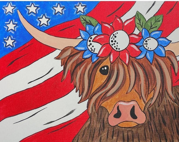 Coastal Canvas Painting - 2 choices of patriotic Eagle or Highland Cow