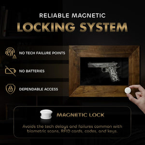 Wall Mounted Pistol Display Case - Handcrafted Gun Cabinet with Magnetic Lock for Secure Storage - Quick Access Gun Display Case with Mount & Customizable Foam Inserts - Made in USA