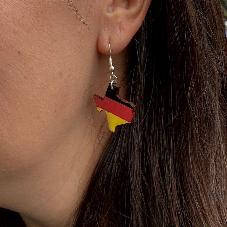 Texas Germany Flag Wooden Earrings | Lone Star Deutschland Jewelry