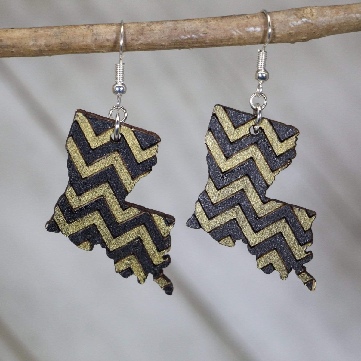 Louisiana Chevron Wooden Earrings | Black Gold State Pride Jewelry
